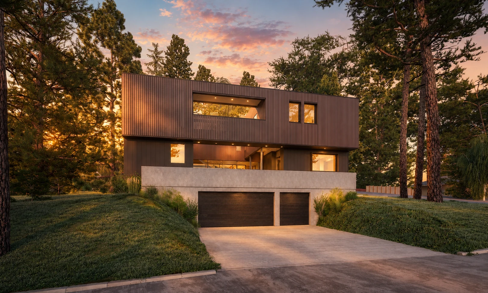 1 Wilburton courtyard residence at sunset